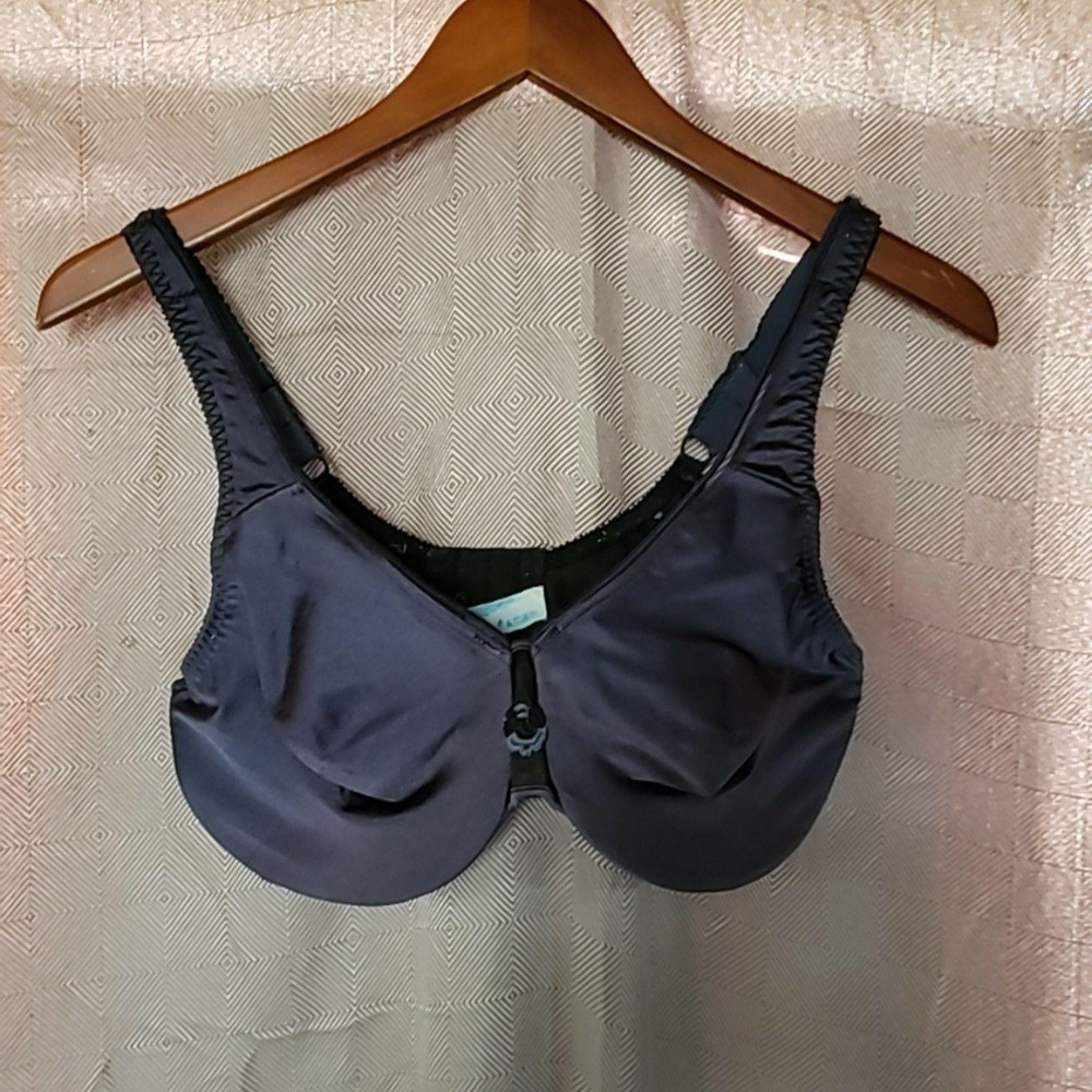 Olga Bra Womens 38D Blue Satin Floral Underwire Unpadded T-Shirt Full Coverage